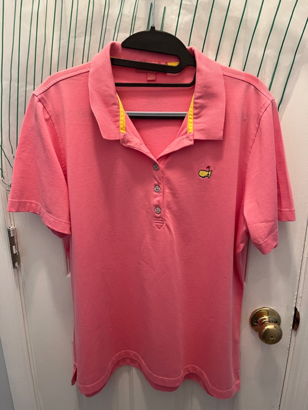Master’s Women’s Golf Shirt
Magnolia Pink Polo Top with Yellow Trim